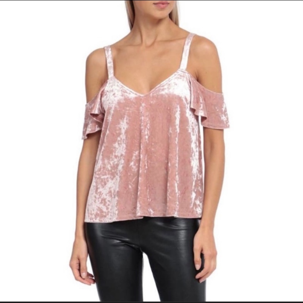 Bagatelle Pink Crushed Velvet Cold Shoulder -Small